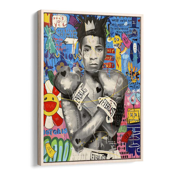 Samo King Pop Art Artwork in Oak Wood Floater Frame