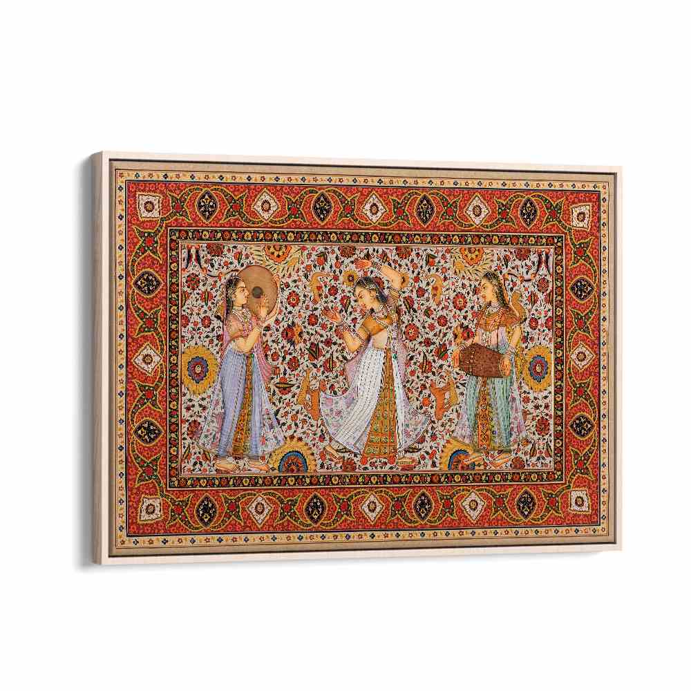 Samsara Symphony Indian art painting Artwork in Oak Wood Floater Frame