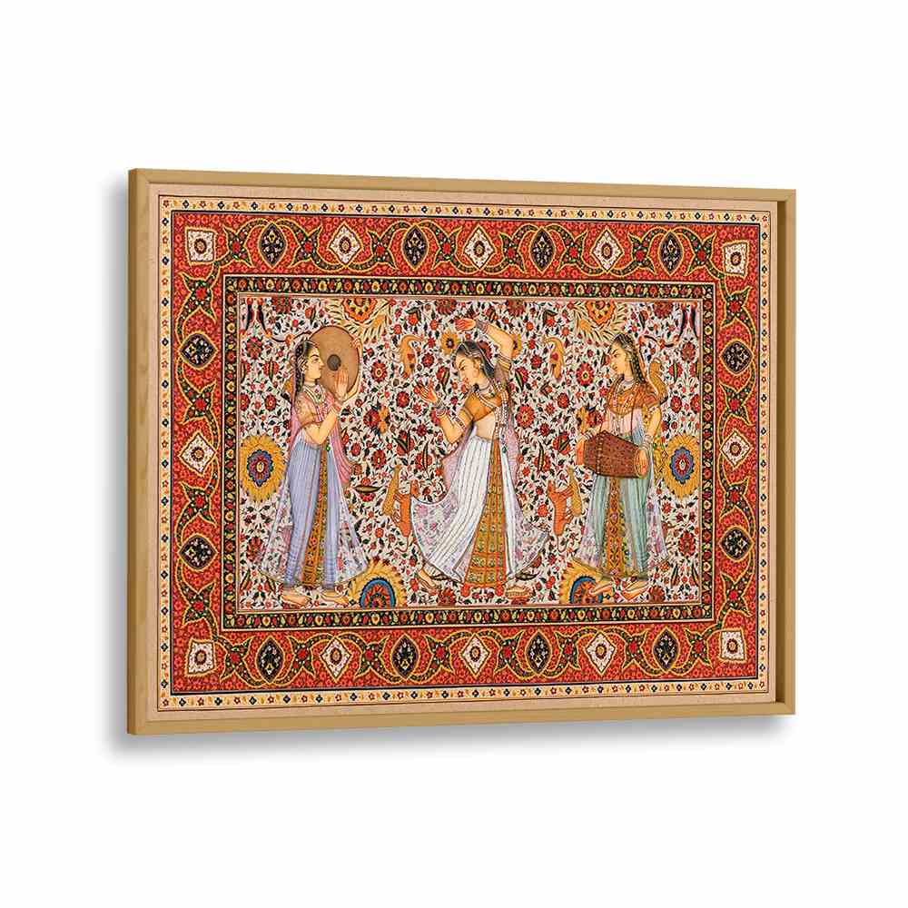 Samsara Symphony Indian art painting Artwork in Oak Wood Plain Frame