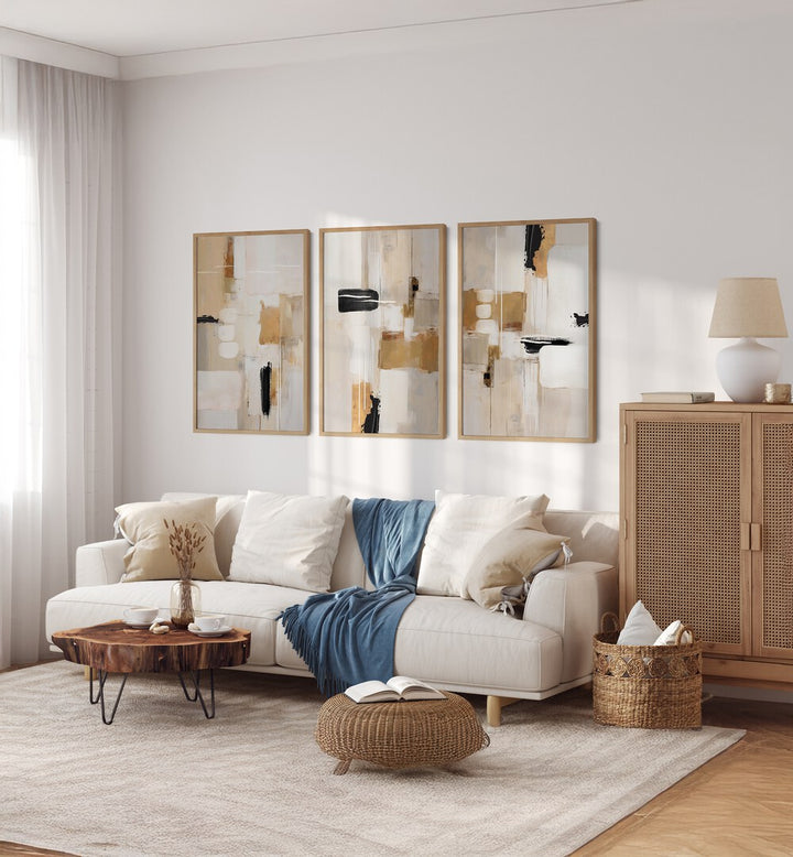 Elevate your decor with the SANDSTONE SERENITY SET, SET OF 3 PAINTINGS, perfect for a calming living space.