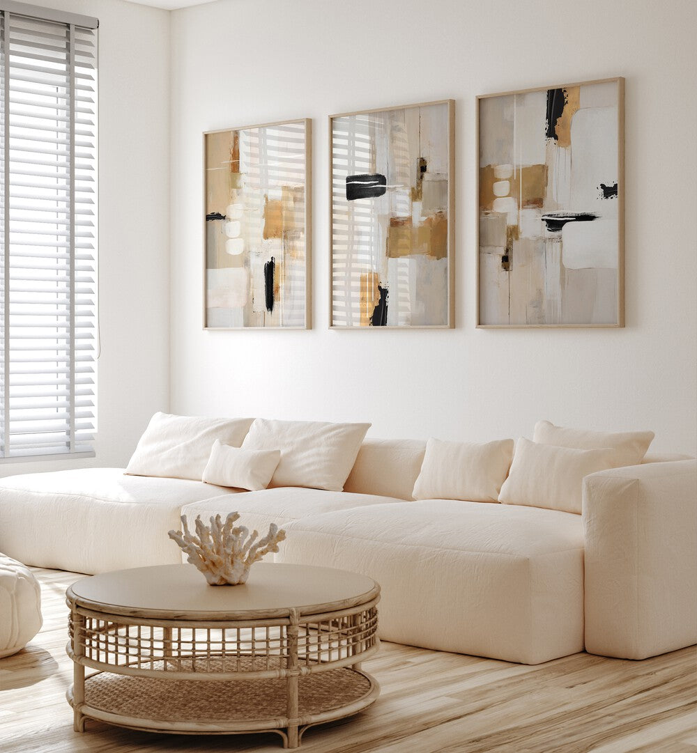 Enhance your decor with the SANDSTONE SERENITY SET, SET OF 3 PAINTINGS, perfect for calming living spaces.