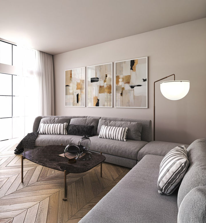 Enhance your decor with the SANDSTONE SERENITY SET, SET OF 3 PAINTINGS, perfect for a calming living space.