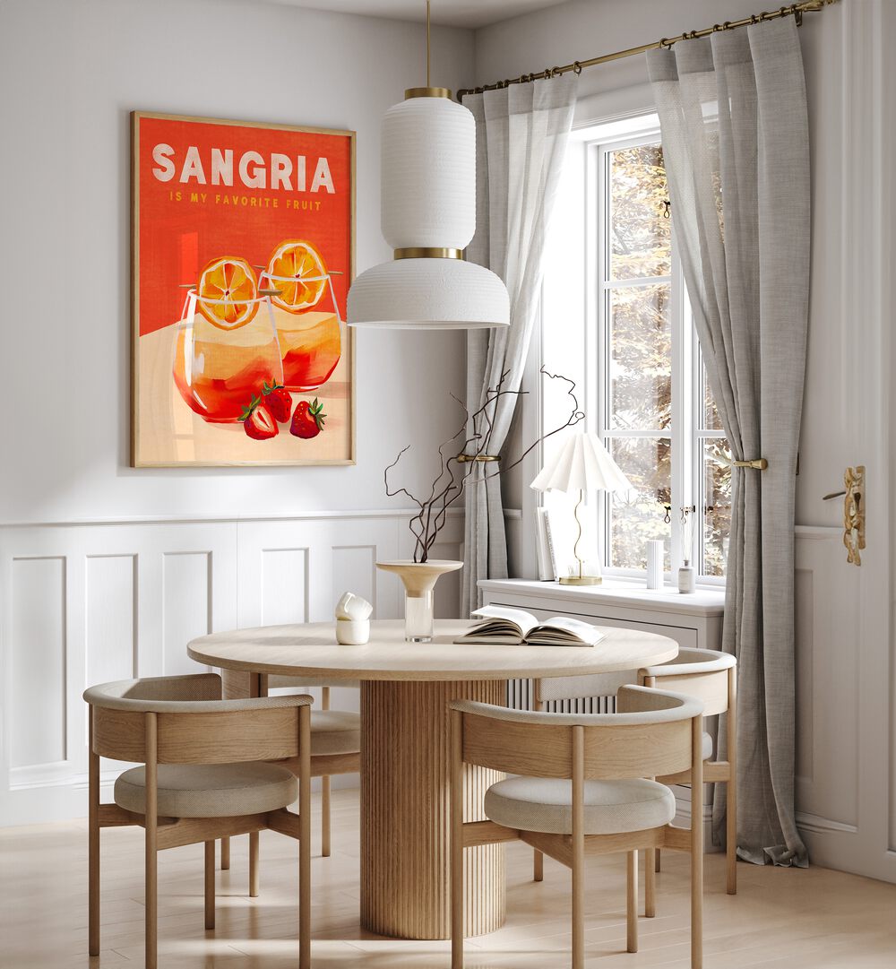 Bright SANGRIA, BAR art enhances a cozy dining space, perfect for elevating your home entertainment vibe.