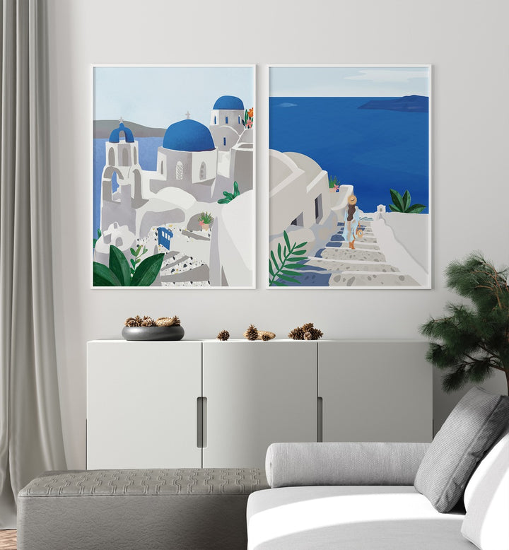 SANTORINI SEASIDE SPLENDOR SET , SET OF 2 PAINTINGS