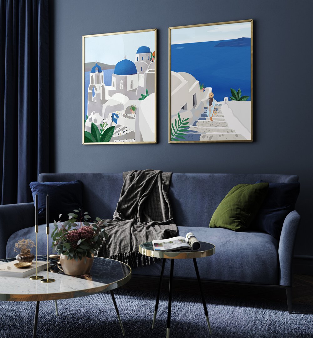 SANTORINI SEASIDE SPLENDOR SET , SET OF 2 PAINTINGS