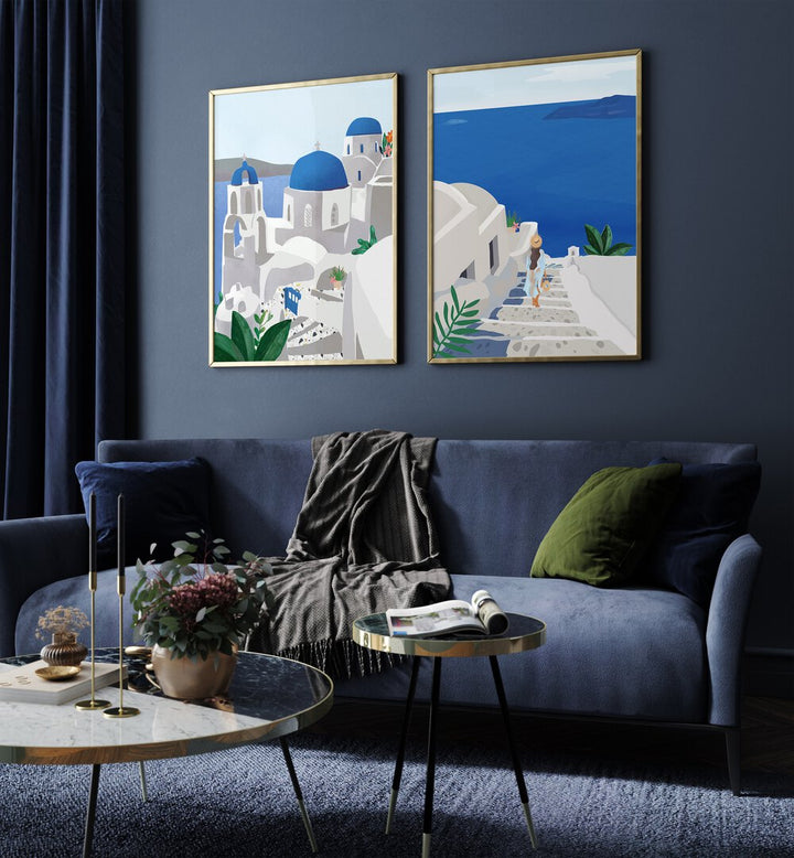 SANTORINI SEASIDE SPLENDOR SET , SET OF 2 PAINTINGS