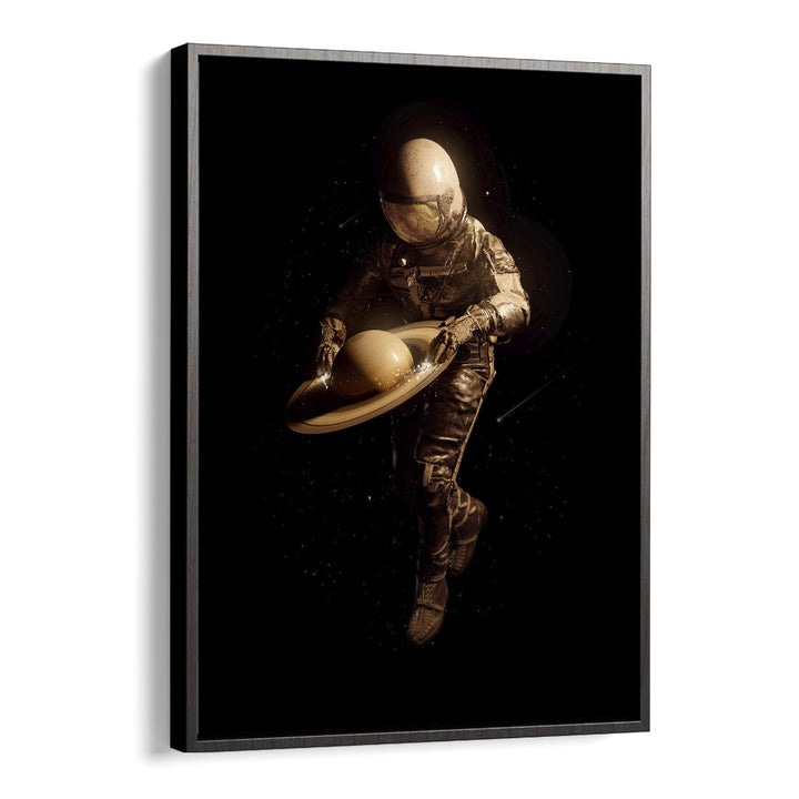 Saturntable By Francis Minoza Astronaut & Nasa Paintings, Space Art Prints Artwork in Black Floater Frame
