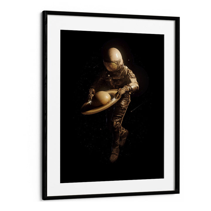 Saturntable By Francis Minoza Astronaut & Nasa Paintings, Space Art Prints Artwork in Black Frame With Mount
