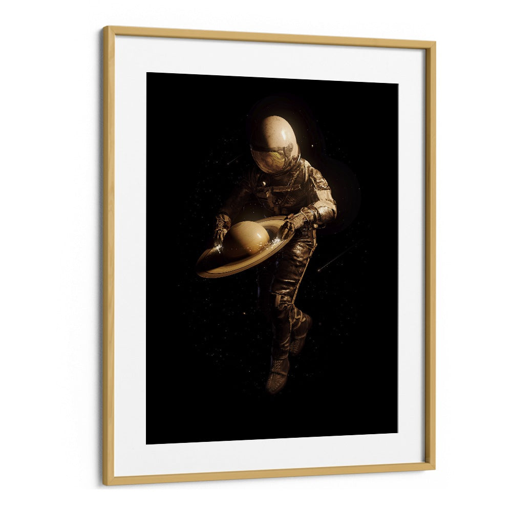 Saturntable By Francis Minoza Astronaut & Nasa Paintings, Space Art Prints Artwork in Oak Wood Frame With Mount
