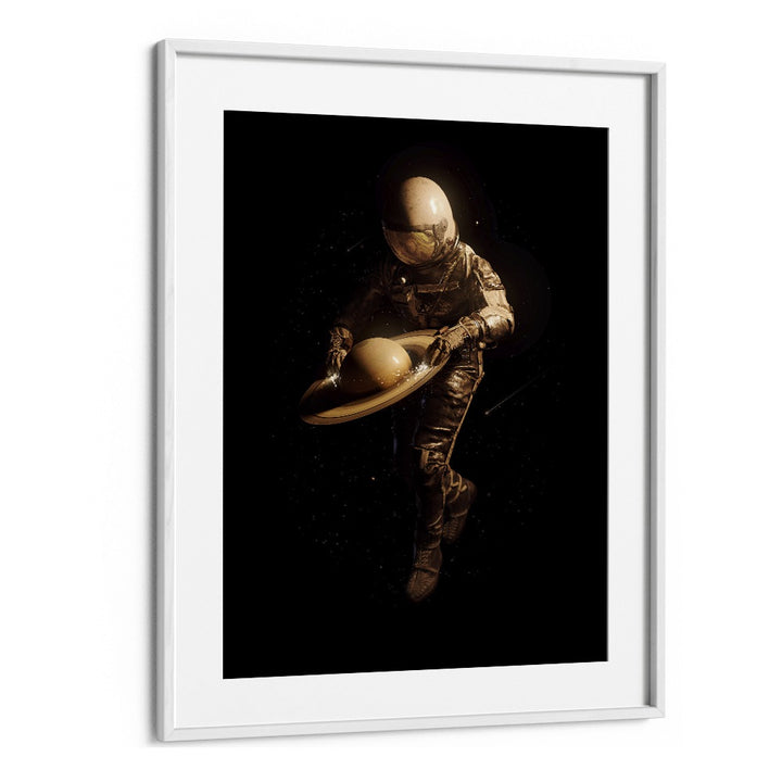 Saturntable By Francis Minoza Astronaut & Nasa Paintings, Space Art Prints Artwork in White Frame With Mount
