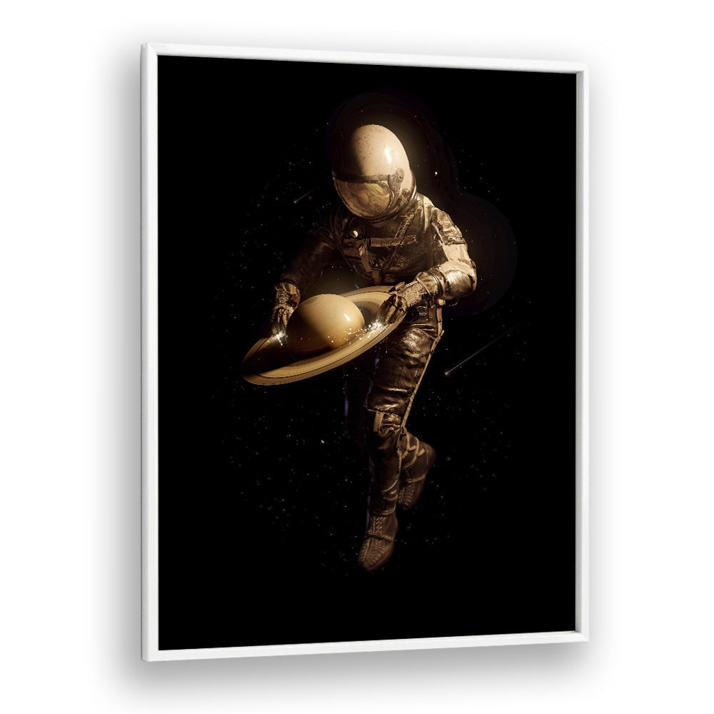 Saturntable By Francis Minoza Astronaut & Nasa Paintings, Space Art Prints Artwork in White Plain Frame
