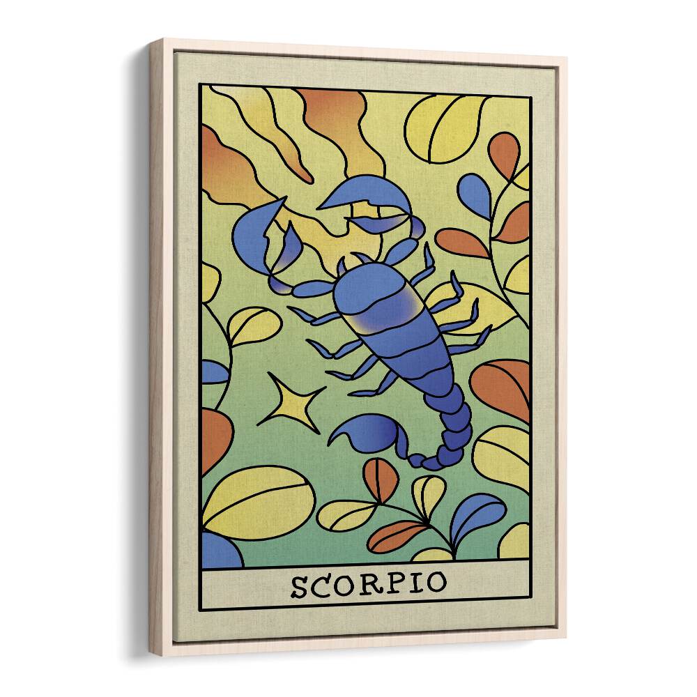 Scorpio Zodiac & Tarot Art Artwork in Oak Wood Floater Frame