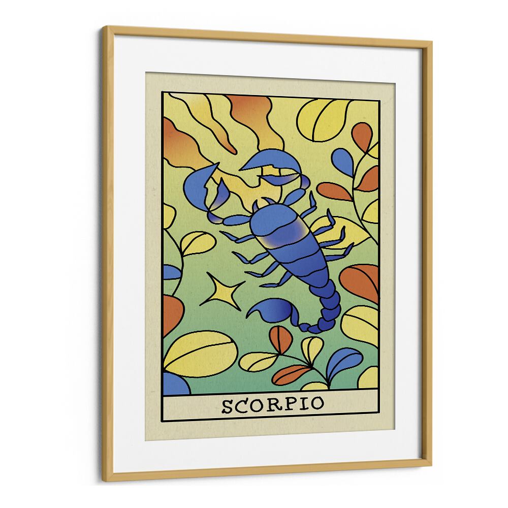 Scorpio Zodiac & Tarot Art Artwork in Oak Wood Frame With Mount