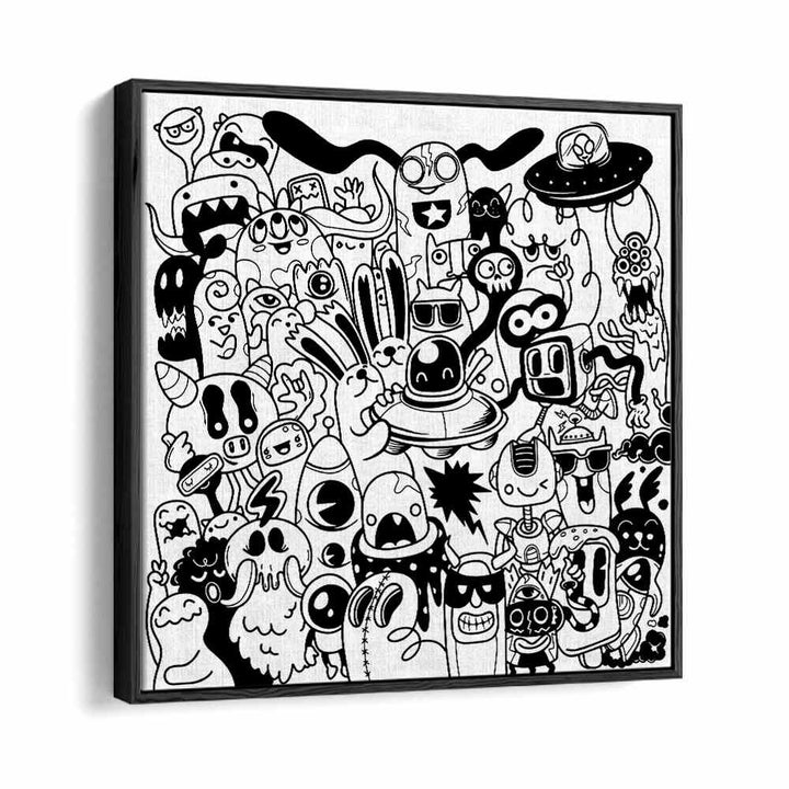 Scribble Skedaddle B&w Doodle Art Artwork in Black Floater Frame