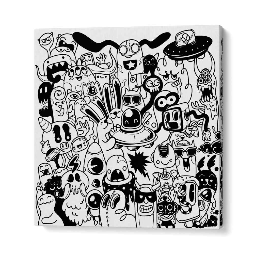 Scribble Skedaddle B&w Doodle Art Artwork in Gallery Wrap