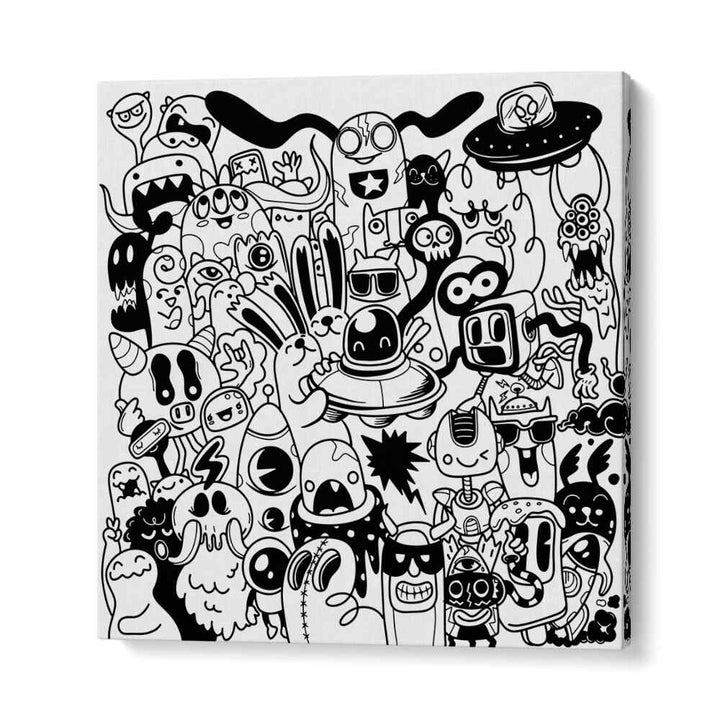 Scribble Skedaddle B&w Doodle Art Artwork in Gallery Wrap