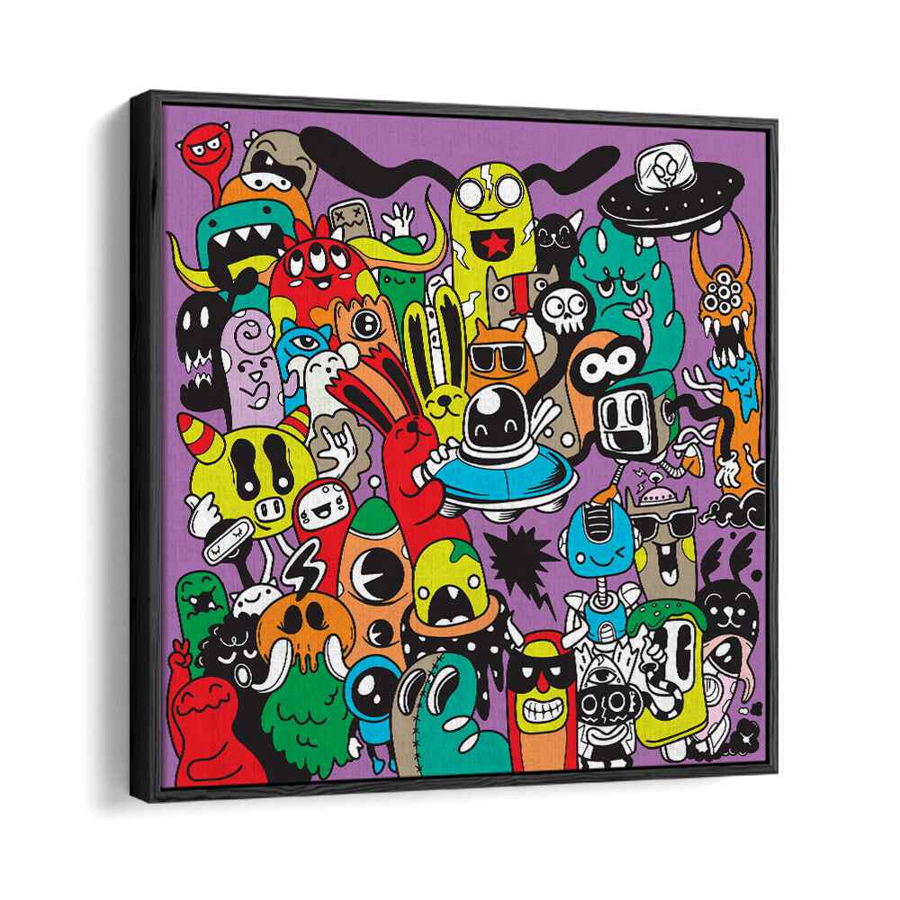 Scribble Skedaddle Doodle Art Artwork in Black Floater Frame