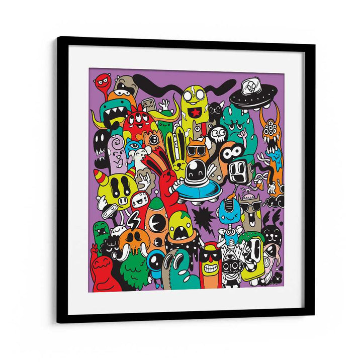 Scribble Skedaddle Doodle Art Artwork in Black Frame With Mount