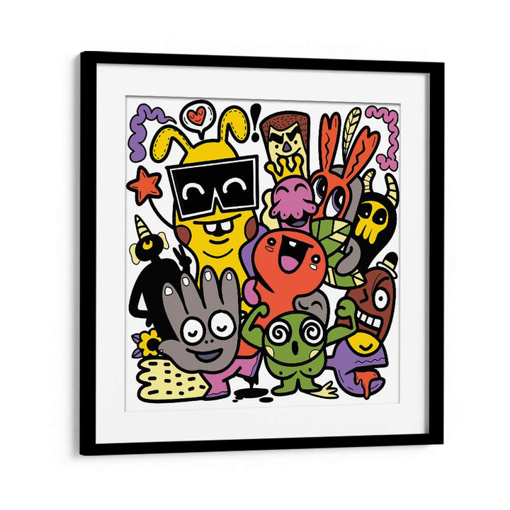 Scribble Snippets Doodle Art Artwork in Black Frame With Mount