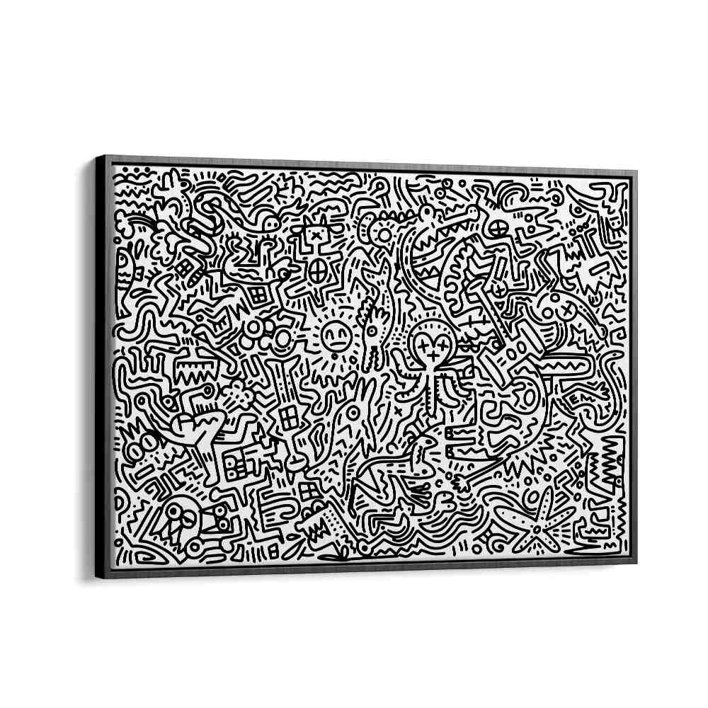 Scribble Symphony Doodle Art Artwork in Black Floater Frame