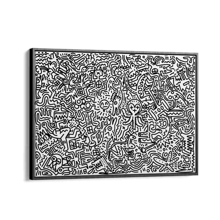 Scribble Symphony Doodle Art Artwork in Black Floater Frame