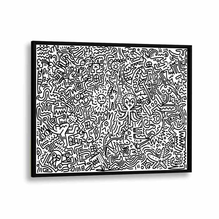 Scribble Symphony Doodle Art Artwork in Black Plain Frame