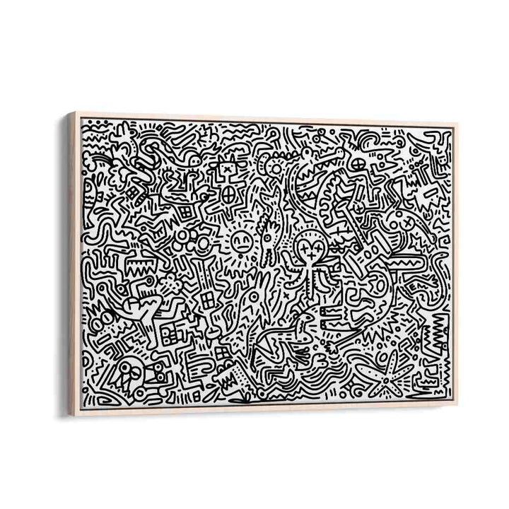 Scribble Symphony Doodle Art Artwork in Oak Wood Floater Frame