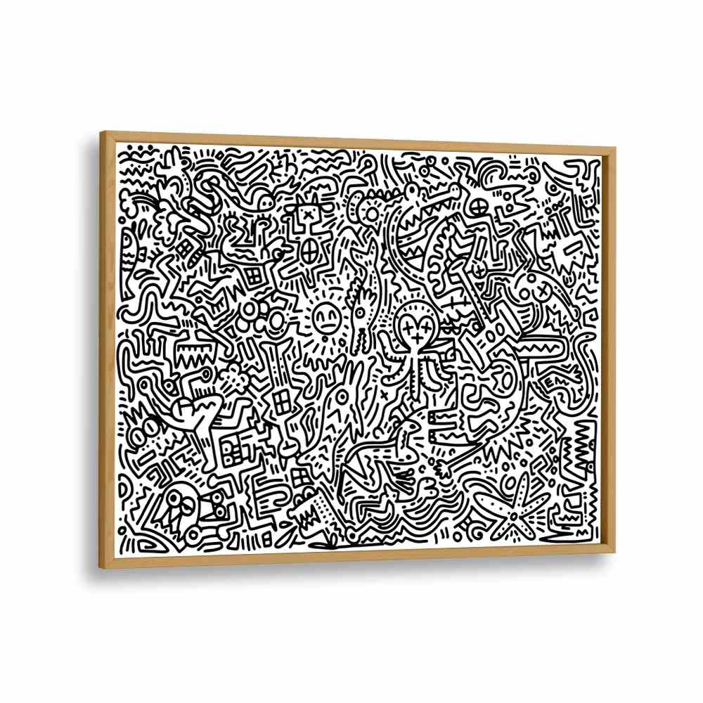 Scribble Symphony Doodle Art Artwork in Oak Wood Plain Frame