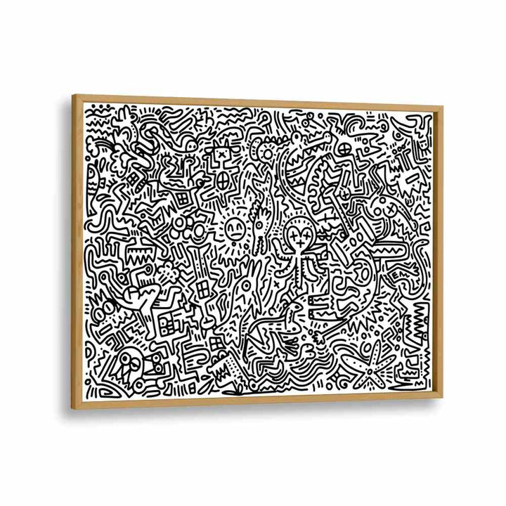 Scribble Symphony Doodle Art Artwork in Oak Wood Plain Frame