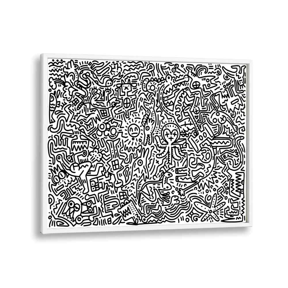 Scribble Symphony Doodle Art Artwork in White Plain Frame