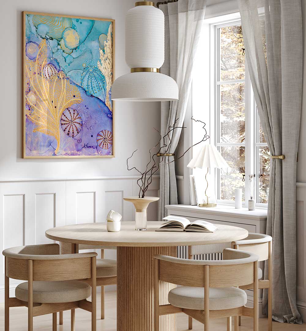 Brighten your space with SEA URCHIN HIDEAWAY, BEACH PAINTINGS, capturing serene coastal beauty and ocean wonders.