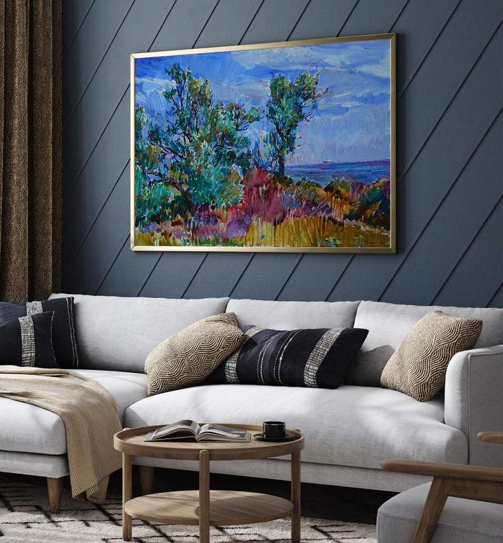 Vibrant SEASHORE PLANTS XLIII, LANDSCAPE PAINTINGS enhancing a cozy living room with coastal charm and natural beauty.