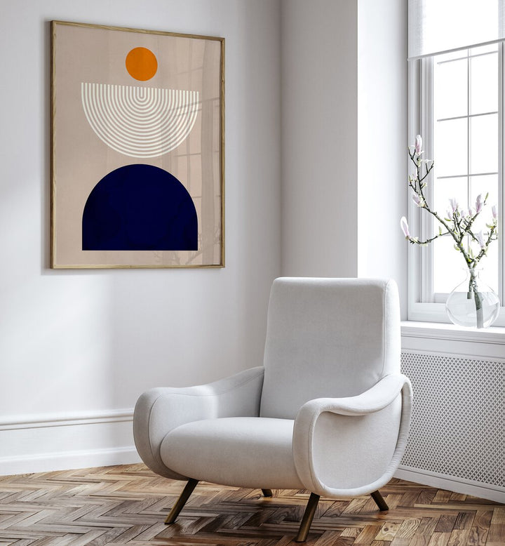 Stylish SEMICIRCLES III, GEOMETRIC ART PRINTS displayed in a modern living space, enhancing artistic decor.