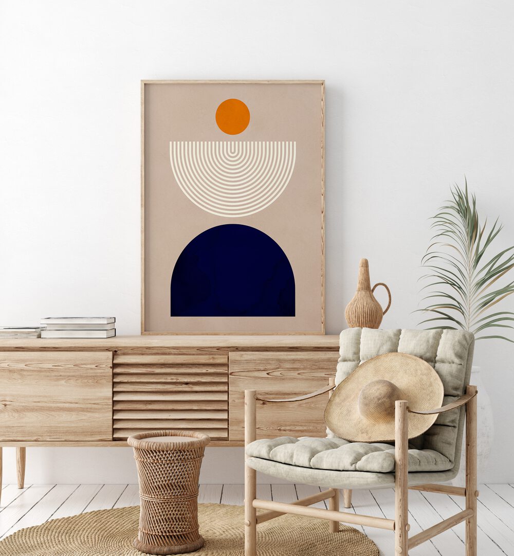 Stylish SEMICIRCLES III, GEOMETRIC ART PRINTS adorn a modern living space, enhancing creative design inspiration.