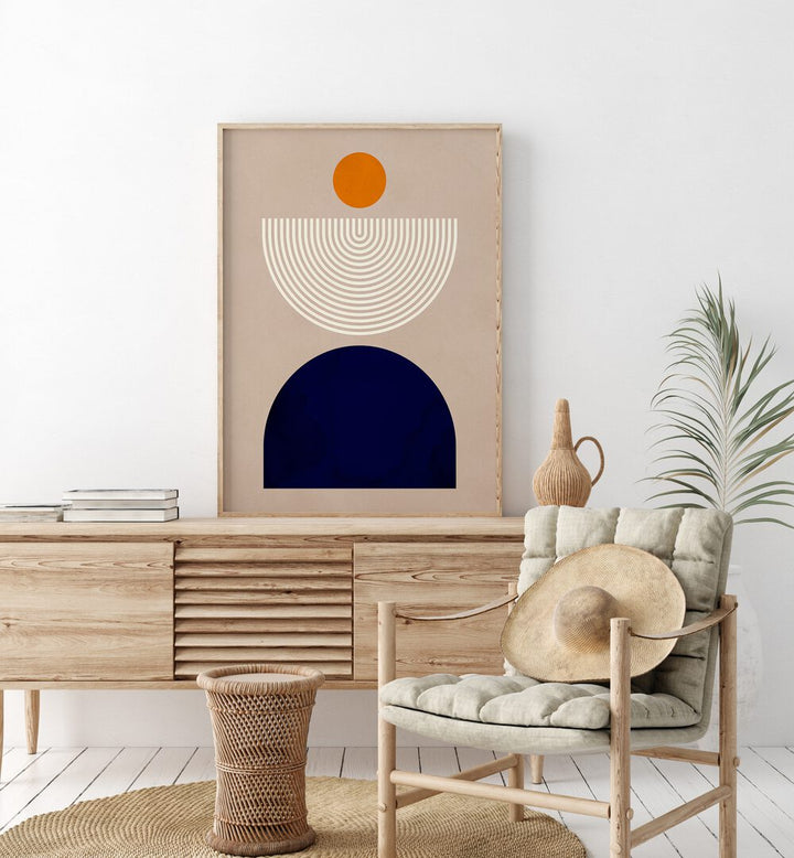 Stylish SEMICIRCLES III, GEOMETRIC ART PRINTS adorn a modern living space, enhancing creative design inspiration.