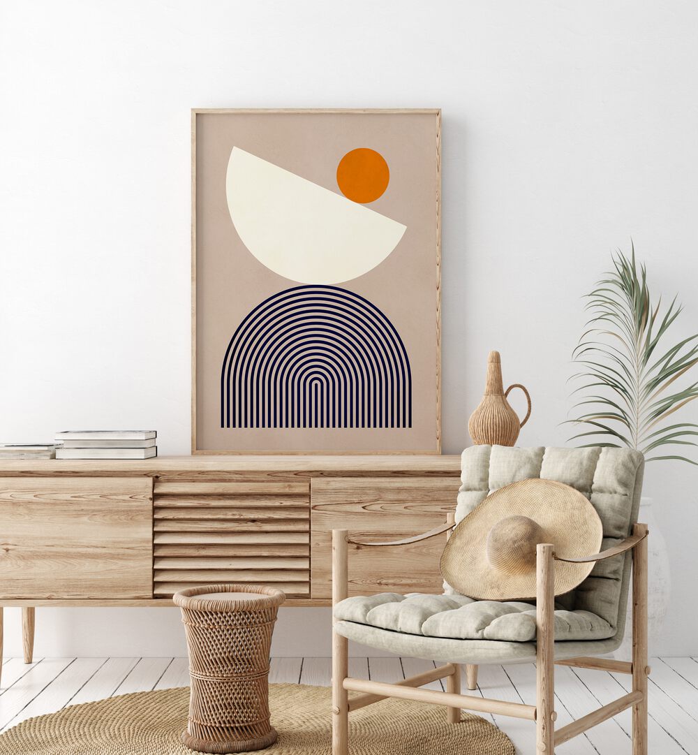 Modern living room featuring SEMICIRCLES, GEOMETRIC ART PRINTS that inspire creativity and precision in design.