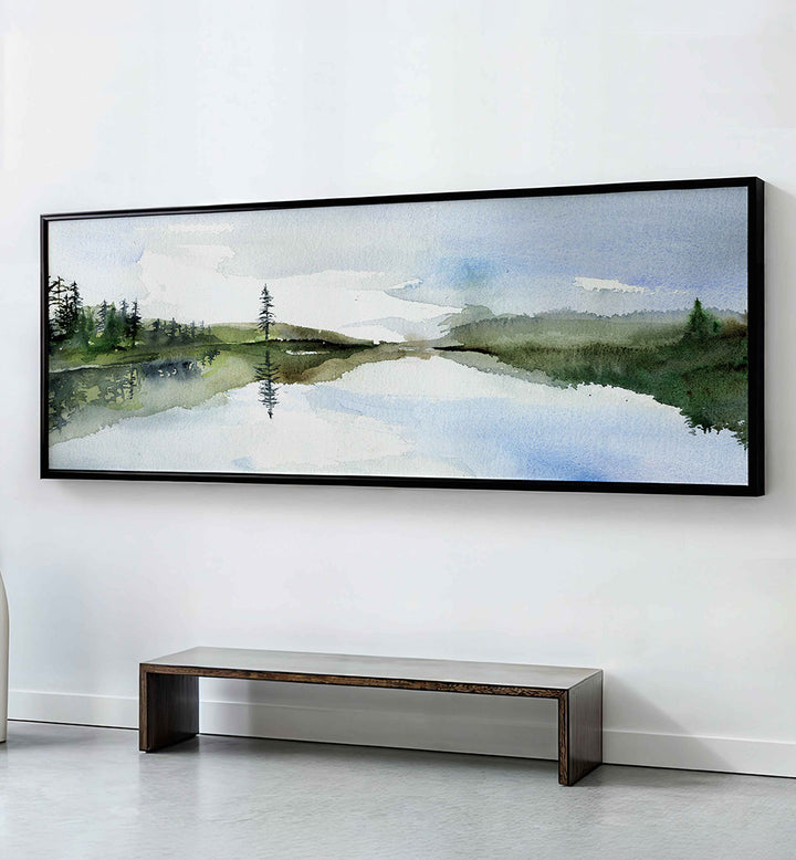 SERENE LAKE REFLECTION , PANORAMIC ART