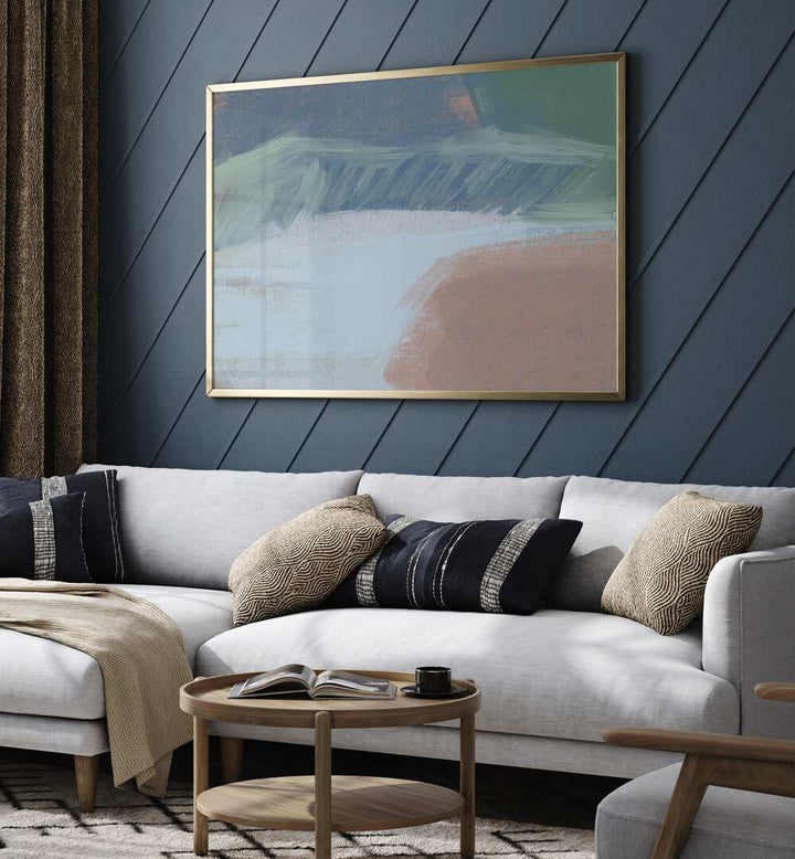 Modern living space featuring SERENE FIELDS ABSTRACT, ABSTRACT PAINTINGS, enhancing the cozy atmosphere.