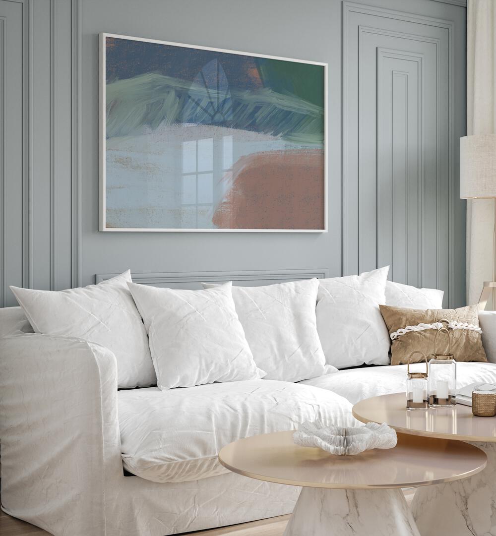 Serene Fields Abstract art displayed in a modern living room, perfect for enhancing any space with abstract paintings.