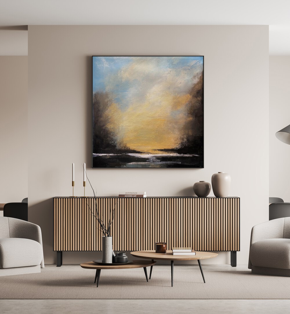 Vibrant colors blend beautifully in the SUNSET TRANQUIL HORIZON, LANDSCAPE PAINTINGS, enhancing your decor.