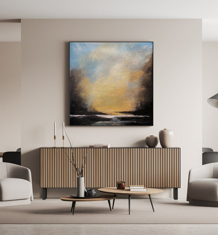 Vibrant colors blend beautifully in the SUNSET TRANQUIL HORIZON, LANDSCAPE PAINTINGS, enhancing your decor.