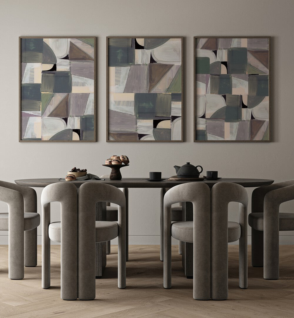 Transform your space with the ABSTRACT DESATURATE SET, SET OF 3 PAINTINGS featuring muted tones and elegant forms.