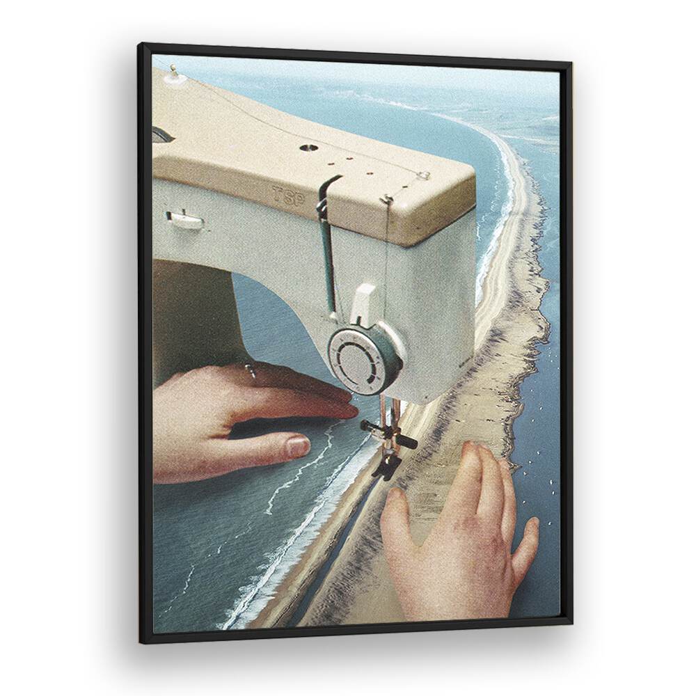 Sewing Machine Surreal Painting Artwork  in Black Plain Frame
