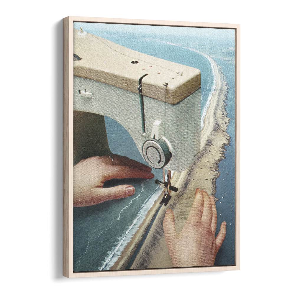 Sewing Machine  Surreal Painting  Artwork in Oak Wood Floater Frame