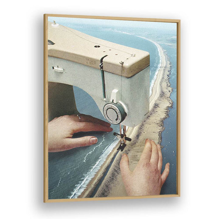 Sewing Machine Surreal Painting Artwork in Oak Wood Plain Frame