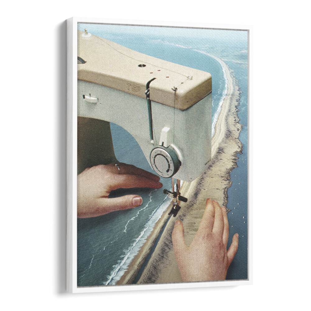 Sewing Machine Surreal Painting Artwork  in White Floater Frame
