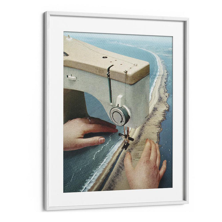 Sewing Machine Surreal Painting Artwork  in White frame With Mount