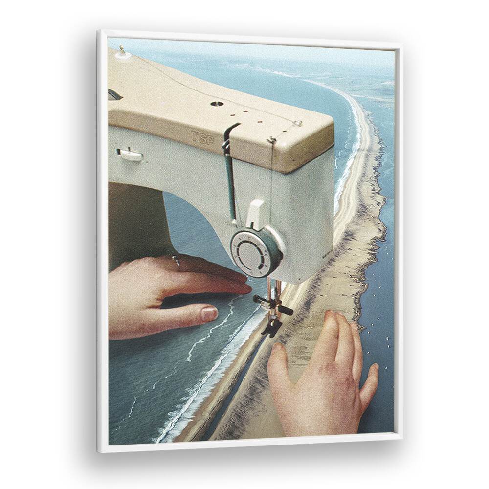 Sewing Machine Surreal Painting Artwork  in White Plain Frame