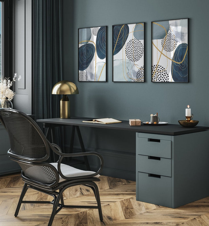 SHAPELY BLUES SET , SET OF 3 PAINTINGS
