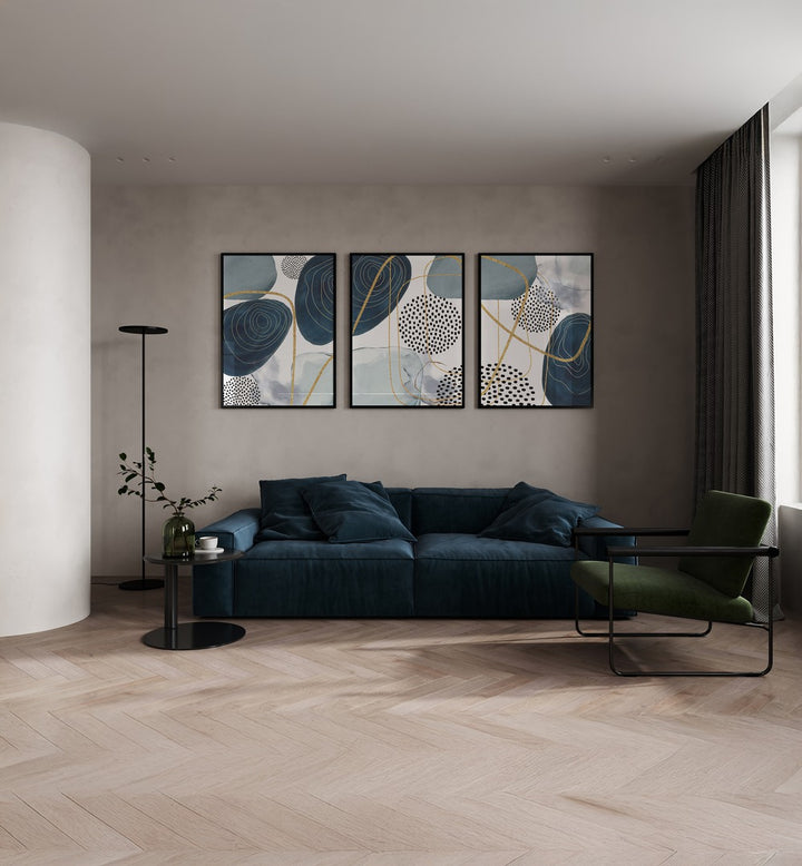 SHAPELY BLUES SET , SET OF 3 PAINTINGS